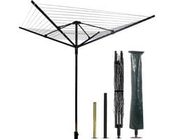Droogmolen buiten - Wasrek tuin - Kleding drogen - Draaibare paraplu structuur - 50 meter lijn - Zwart