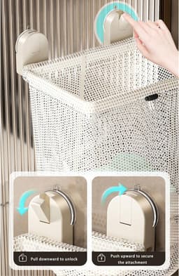 Zuignap Hangende Wasmand van Gaas - Opvouwbaar en Boorvrij - 45x27.8 cm - Geschikt voor Slaapkamer - Badkamer en Studentenkamer - Groot en Klein - Grijs — thumbnail 5