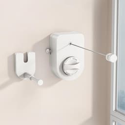 Waslijn - Uitschuifbare waslijn voor binnen, niet-doorhangende waslijn voor buiten, 4,2 meter lange, stevige waslijn met telescopische ophangstang, ruimtebesparende waslijn voor wandmontage (Wit) - 12 x 8 x 4cm — thumbnail 1