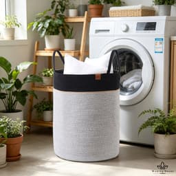 Woning Decor® Wasmand 100L XXL – Katoenen Wasmand – Opbergmand – Wassorteerder –Grijs/Zwart — thumbnail 5