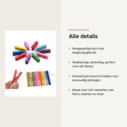 Wasknijpers 50 Stuks - Houten Wasknijpers - Kleine Wasknijpers - Mini Wasknijpers - Fotoclips - Jute Koord 10m - Fotoknijpers — thumbnail 3