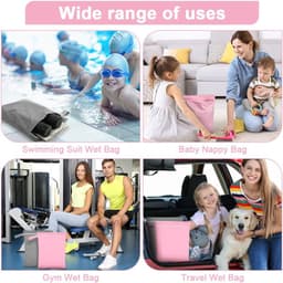 2 Stuks Wet Bags, Waterdicht Waszak met Handvat & Rits,Herbruikbare Stoffen Luier Natte Zak,Natte Dry Bag voor Natte Zwemkleding, Sportschool, Strand(Grijs & Roze) — thumbnail 3