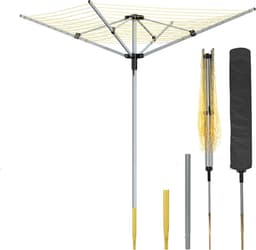 Droogmolen Buiten - Waslijnmolen Wasrek - Buiten Kleding Drogen - 50 Meter Waslijn - 180 cm Hoog - Zilver Grijs — thumbnail 1