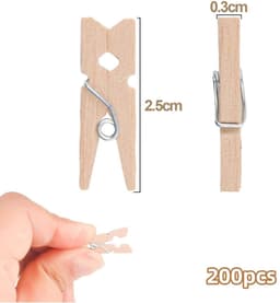 Mini knijpers - 200 stuks - 2,5 cm - Kleine houten mini knijpers - Knijpertjes - Fotoknijpers - Geboorte wasknijpers - Kaartknijpers - Decoratie Clips - Fotohouder - Wasknijpers - Kerstkaart hangers - Polaroid - Knijper om foto's aan op te hangen — thumbnail 3