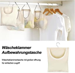 Wasknijperzak - Knijperhouder - Was ophangen - Met ophanglus - 30.5 x 26 cm - Wit — thumbnail 5