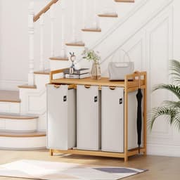 SP® Wasmand - 150L - Wasmand 3 Vakken - Wassorteerder - Lichtgrijs - 81cm x 42cm x 80cm — thumbnail 3