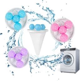 Wasmachinehaaropvangzakjes - 4 stuks - Wasmachinehaarfilter - Met 4 drijvende balletjes - Herbruikbaar - Verwijdert huisdierhaar uit wasgoed - 17 x 9,5 cm - Blauw, Roze, Paars — thumbnail 1