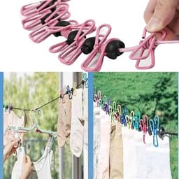 Set van 2 draagbare reiswaslijnen, uitschuifbare reiswaslijnen met 12 wasknijpers, geschikt voor thuis, op reis en voor het drogen van kleding buitenshuis (roze + groen). — thumbnail 2