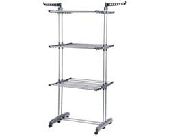 Vonia Droogtoren - Droogrek - Wasrek - Wastoren - 3 Lagen - Inklapbaar - 72x50x172 cm -Grijs