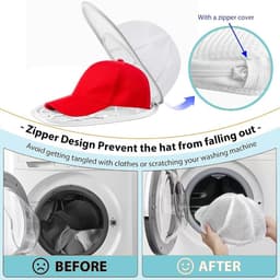 2 stuks - Mesh pettenwasbeschermer - Pettenwaszak - Pettenwasmand - Pettentas - Wit - Met standaard - Vormvast - Machinewasbaar - Geschikt voor alle maten baseballpetten met platte en gebogen bovenkant - Wasbaar in de wasmachine — thumbnail 3