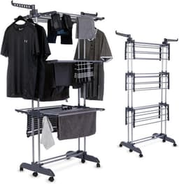Waskrek - Droogrek Torens - Kleding Drogen - Inklapbaar Met Wielen - 45 x 75 x 173 cm - Zwart — thumbnail 1