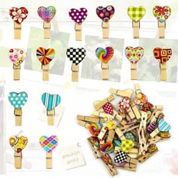 Houten Knijpers - Decoratieve Clips - Foto's Ophangen - Hartvorm Design - 50 Stuks - Kleurrijk — thumbnail 1
