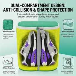 Herbruikbare waszak voor schoenen, waterdoorlatend en anti-vervorming, ideaal voor sneakers en gymschoenen, 360° reiniging en bescherming tijdens het wassen — thumbnail 5