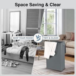 Waskorf - Mand voor vuile was - Mand voor badkameropslag - Mand voor speelgoedorganisatie - Met handvat - Grote capaciteit - Vuilbestendig - Slijtvast - Opvouwbaar - Opslagaccessoires - Voor badkamer, kleding, yogamat (grijs, 60*20cm) — thumbnail 2
