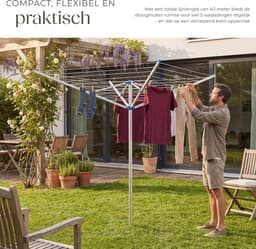 tectake® Droogmolen - 150 x 150 x 196 cm - Droogrek - Wasmolen van Aluminium - Draaibaar en in Hoogte Verstelbaar - Inclusief Voet — thumbnail 2