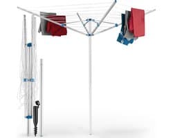 tectake® Droogmolen - 150 x 150 x 196 cm - Droogrek - Wasmolen van Aluminium - Draaibaar en in Hoogte Verstelbaar - Inclusief Voet