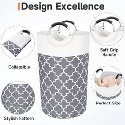 Wasmand - Grote wasmand - Opvouwbare wasmand - Waszak - Stoffen wasmand voor badkamer, slaapkamer & wasruimte - Grijs - 82 L — thumbnail 4