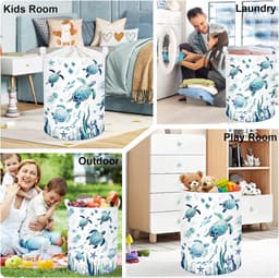 Opvouwbare Zeedierendas voor Wasgoed, Opbergmand voor Speelgoed en Kleding voor Thuis, Blauwe Schildpadden, 63L — thumbnail 2
