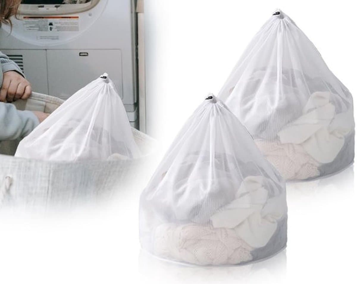 Wasnet Set van 2 - 50 x 60 cm - Herbruikbaar - Dichte Mesh - Koordsluiting - Bescherming voor Kleding - Waszak — afbeelding 1