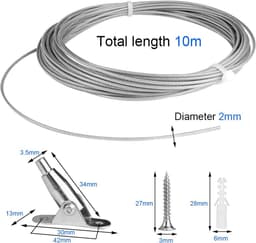 SnelShoppen - RVS Kabel 2 mm x 10 m met PVC Coating | Verstelbare Staal Kabel voor Gordijnen, Waslijn, Hanglamp - Corrosiebestendig voor Binnen en Bui — thumbnail 5