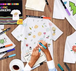 Textielstiften, wasmachinebestendig, 30 kleuren, textielverf, permanent, niet giftig, voor T-shirts, stoffen zakken, schoenen, knutselen, textielstiften voor kinderen en volwassenen — thumbnail 4