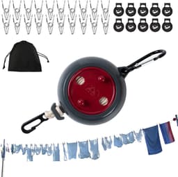 Waslijn voor buiten - Draagbaar wasrek - Kleding drogen - Winddicht met opbergruimte - 10 meter - Rood — thumbnail 4
