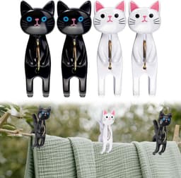 4 stuks handdoekklemmen met kattenmotief voor strandstoel | Schattig design, voor strandlaken en badhanddoek, windbescherming, grote wasknijpers, geschikt voor beddengoed — thumbnail 1