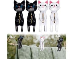 4 stuks handdoekklemmen met kattenmotief voor strandstoel | Schattig design, voor strandlaken en badhanddoek, windbescherming, grote wasknijpers, geschikt voor beddengoed