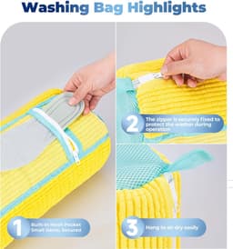 Ryoudavell - Waszakken voor Schoenen - 2 Stuks - Chenille Schoenenwaszak met Handig Zijvak voor Inlegzolen - Grote Beschermende Wasnetten voor Wasmachine en Droger - Geel — thumbnail 2
