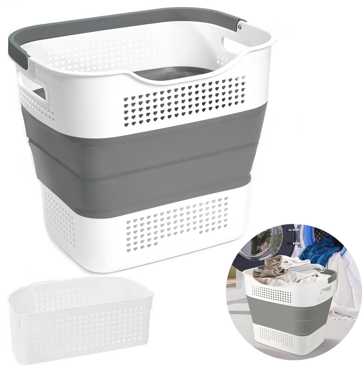 Opvouwbare wasmand – Speelgoedmand voor kinderen – Siliconen wasmand – Wasmand voor vuile was – Geschikt voor wasgoed, afwas, kleding, speelgoed en dekens – Stevig en draagbaar – Multifunctioneel en grote capaciteit – 35 liter - Donkergrijs — afbeelding 1