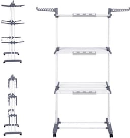 PIPIPOXER- Wasrek Inklapbaar-Droogrek-Staand Droogrek Inklapbaar-Met 3 sokkenclips-Wastoren-Ruimtebesparend Wasrek -75x49x170 CM-Ecologisch Was Drogen- grijsachtig wit — thumbnail 5