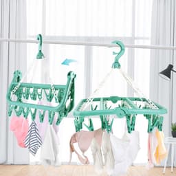 Opvouwbaar wasrek met 32 clips - handig voor sokken en babykleding - blauw — thumbnail 5