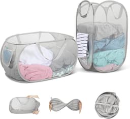 Opvouwbare Wasmand - Beige - 36 x 36 x 58 cm - Met Handvat en Ademend Netmateriaal - Voor Badkamer, Camping en Reizen — thumbnail 4