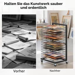 CINK & Co® Mobiel Droogrek met 19 Uitneembare Rekken - Voor Tekeningen en Papier - Metaal - Zwart - 40,5 x 30 x 70,5 cm — thumbnail 2