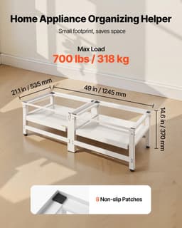 Wasmachineverhoger 355 mm Hoog, Onderstel met Uitschuifbaar Schap, Belastbaar tot 318 Kg, Antislipvoetjes, Geschikt voor Wasdroger, Sokkel, Universeel Compatibel, Wit, 2-Pack — thumbnail 3