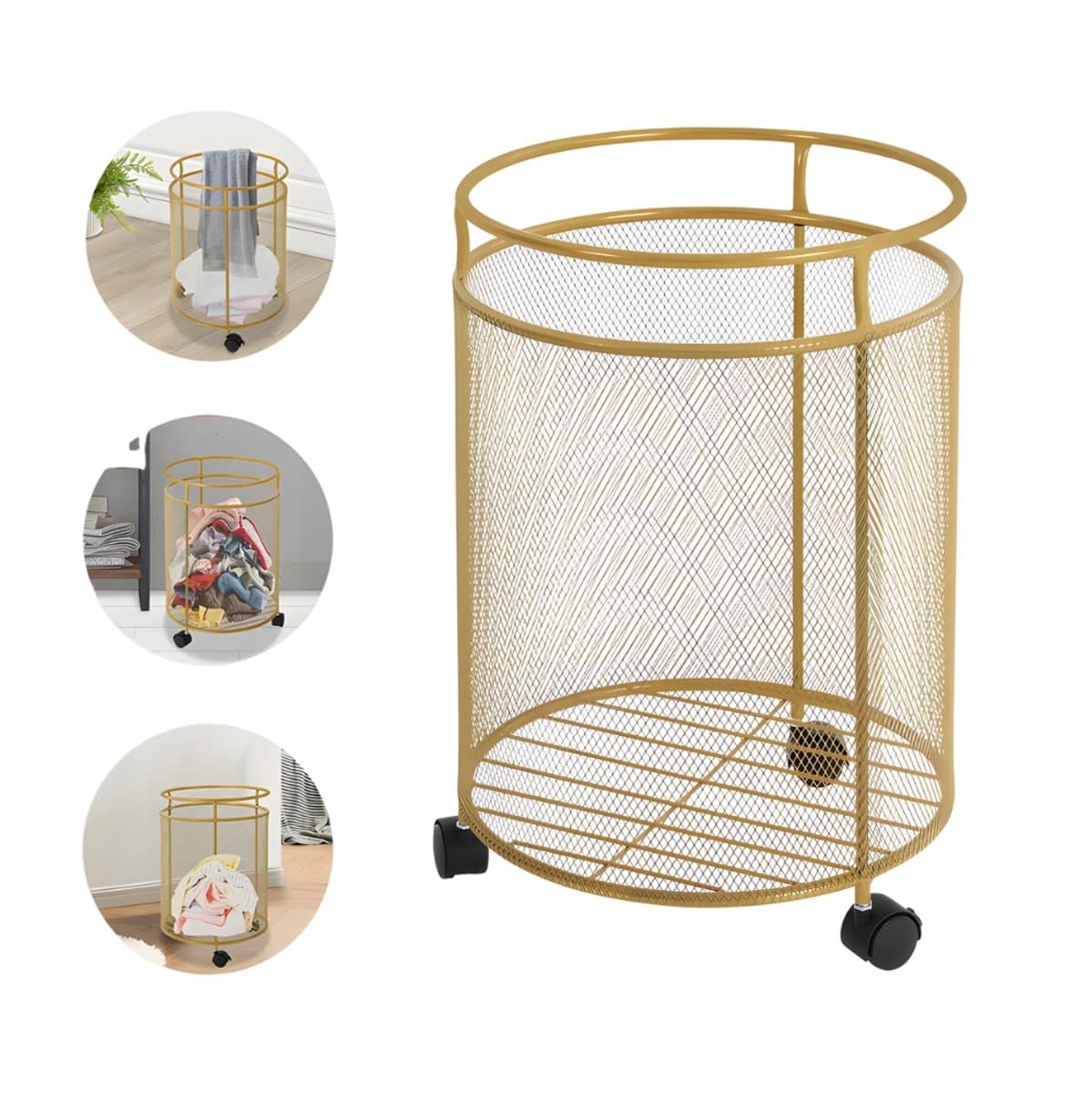 Merkloos Merkloze Metalen Wasemmer met Wielen - Goud, 40x36cm — afbeelding 1