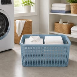 Plasticforte Wasmand - 35 liter - rotan - blauw - kunststof - 53 x 36 x 26 cm - draagmand - met handvatten - lichtgewicht — thumbnail 3