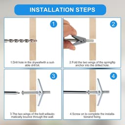 20 st. M6 tuimelpluggen met vleugelmoer en sluitringen, 50 mm boutlengte, hollewand-klapanker voor gipsplaatwanden, gipskarton, holle baksteen — thumbnail 3