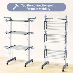 Solidchoice - Dailygoods Droogrek 3-laags verstelbare rollende washanger met opvouwbare vleugels Grote kledingdroger met zwenkwielen — thumbnail 3