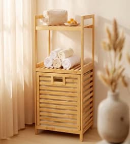 Bamboe Wasmand met Bovenrek en Uitneembare Waszak – 25L - 30 x 40 x 95 cm — thumbnail 4