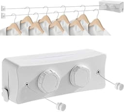 Uittrekbare Waslijn - Dubbele Lijn - Kleding Drogen - Roestvrij Staal - 2x 5.1m - Wit — thumbnail 1