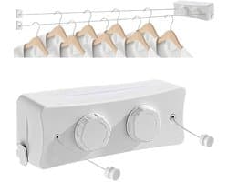 Uittrekbare Waslijn - Dubbele Lijn - Kleding Drogen - Roestvrij Staal - 2x 5.1m - Wit