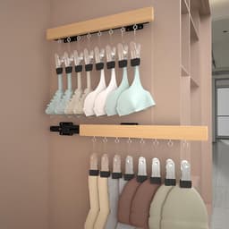 Uitschuifbare kledinghanger - Wandhanger - Met 8 antislipclips - Soepel uitschuifbare kledingkastorganizer - Handig en praktisch - Eenvoudig te installeren - Antislip - Universeel - Geschikt voor sokken, hoeden en broeken - Hout - 1 stuk — thumbnail 1