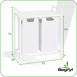 Begryf Wasmand - metaal stof - wit 92 l - 2 wakken - bovenplank - 73 x 33 x 71 cm - 92l — thumbnail 4