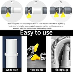 Afvoerslang verleng - Afvoerslang - wasmachineslang - met slangklemmen en afvoerslang verbindingsstuk - voor wasmachine en vaatwasser - Ø20mm - 1 meter — thumbnail 5