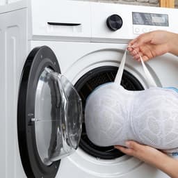 VHV-BH-waszak - Beschermt lingerie tijdens het wassen - 34 x 20 cm - 3D-ondersteuning voor cup A-C - Wasnetje met verborgen rits voor bh's en delicate kleding - Polyester - Wit - Set van 4 - Blauw en wit — thumbnail 3