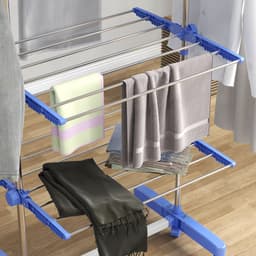 Droogtoren Mobiel – 142 x 55 x 172 cm – Inklapbaar – Roestvrij Staal – Blauw – Met 6 Wielen – Verstelbare Hoogte — thumbnail 2
