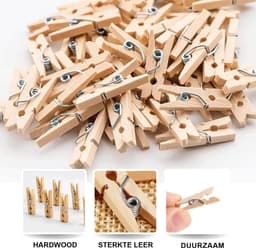 100 Stuks Mini Houten Wasknijpers – Natuurlijke Decoratieve Knijpers voor Foto’s, DIY Knutselen, Fotomuur, Kaarten & Decoratie — thumbnail 3