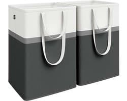 Set van 2 wasmanden, opvouwbare wasmanden, waszakken van 110 liter met korte en lange handgrepen, gemakkelijk te dragen en schoon te maken, vrijstaand, inktzwart LCB210B01