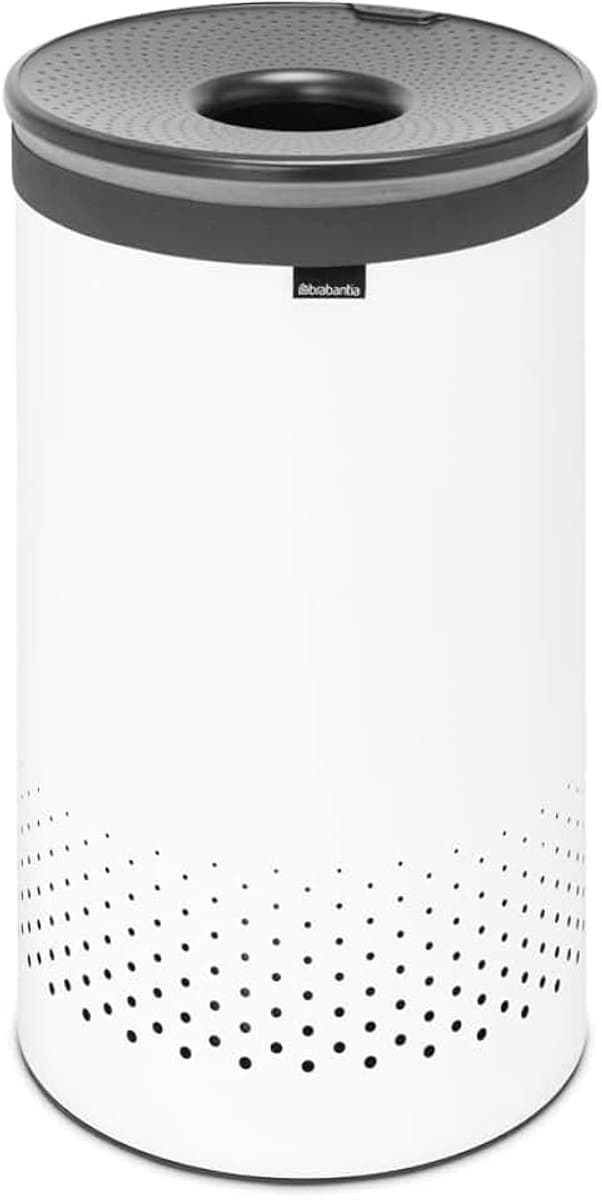 Wasbox, Kurken Deksel, Quick-Drop Opening, Uitneembare Waszak Klittenband, Machinewasbaar, Kunststof Onderkant, Ventilatiegaten, Corrosiebestendige Materialen, White, 60L — afbeelding 1